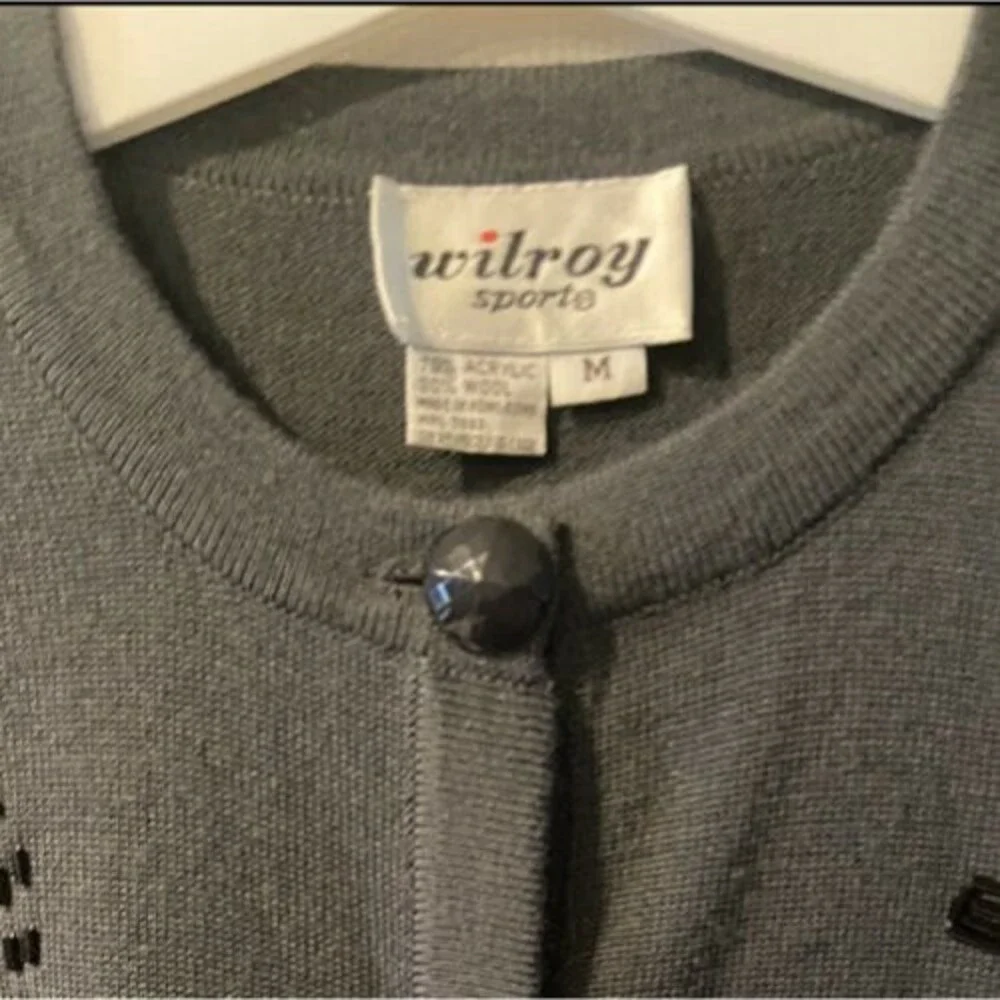 WILROY SPORT Cardigan Sweater Womens Sz M Gray Sequin Wool Glam Vintage *Flaw